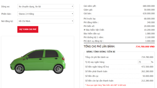 Plugin báo giá, dự toán chi phí mua xe oto