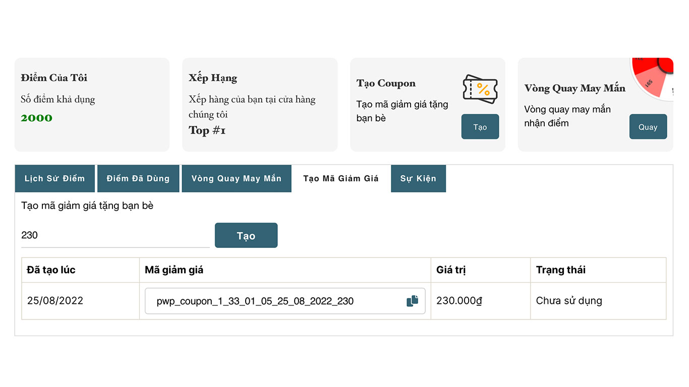 PluginWP Points and Rewards for Woocommerce - Plugin tích điểm