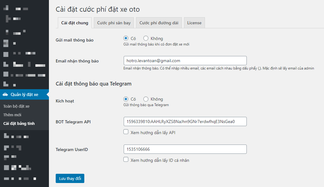 Plugin đặt xe online dành cho website WordPress