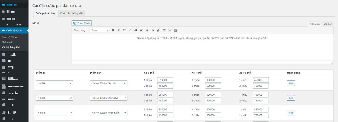 Plugin đặt xe online dành cho website WordPress
