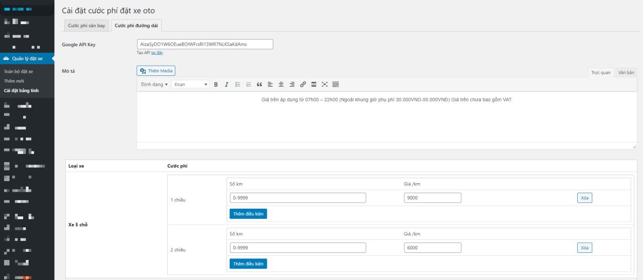 Plugin đặt xe online dành cho website WordPress