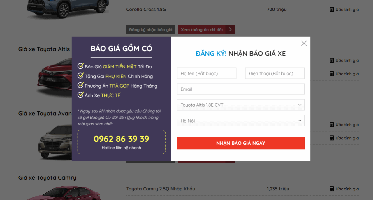 Plugin dự toán chi phí mua xe và mua trả góp ô tô