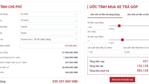 Plugin dự toán chi phí mua xe và mua trả góp ô tô