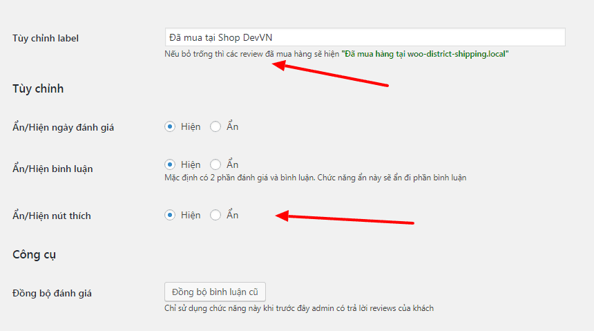 Plugin giống DevVN Woocommerce Reviews plugin