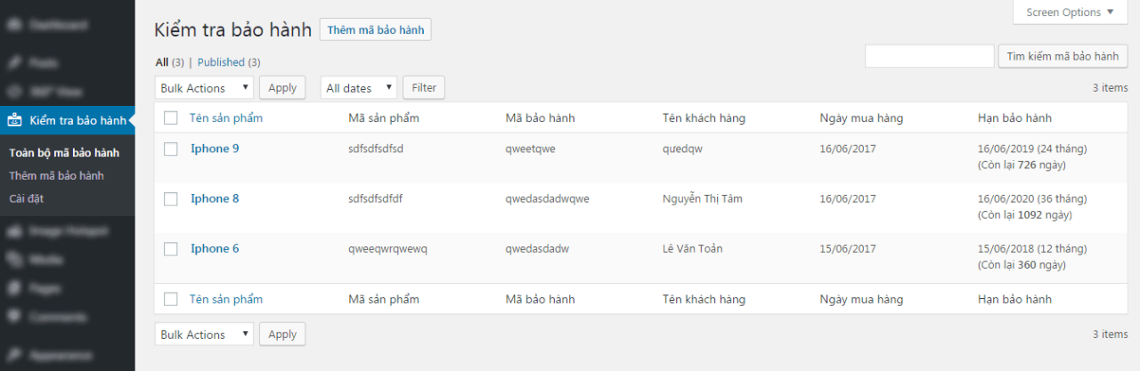 Plugin Kiểm tra hạn bảo hành của sản phẩm và thông tin khách hàng