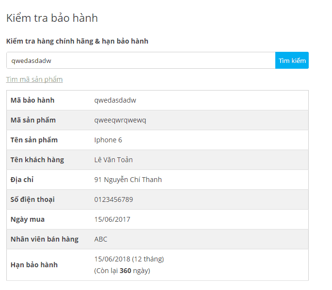 Plugin Kiểm tra hạn bảo hành của sản phẩm và thông tin khách hàng