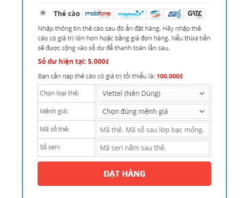 Plugin thanh toán bằng thẻ cào cho Woocommerce