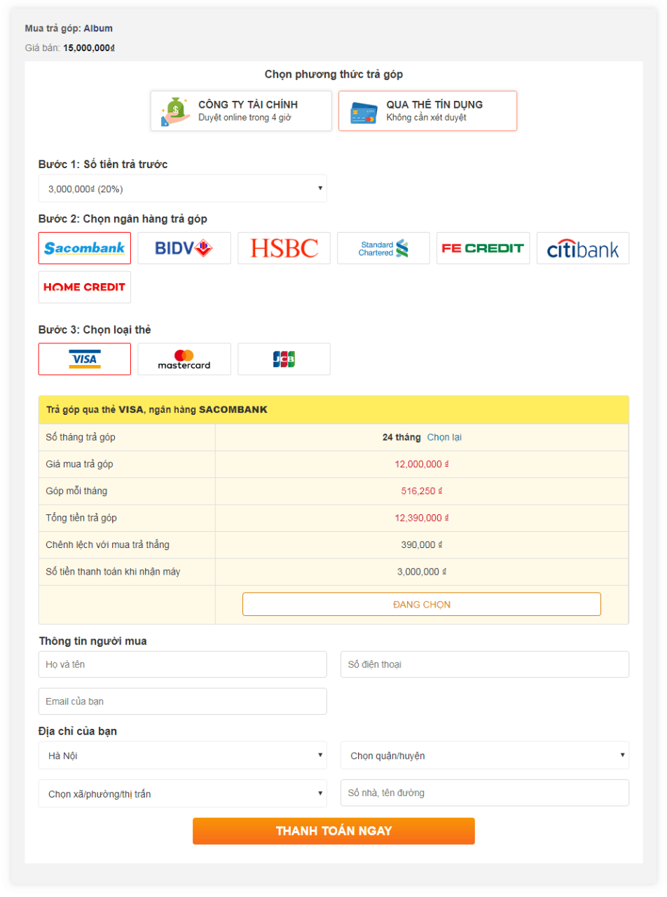 Plugin trả góp qua các công ty tài chính và Alepay cho Woocommerce