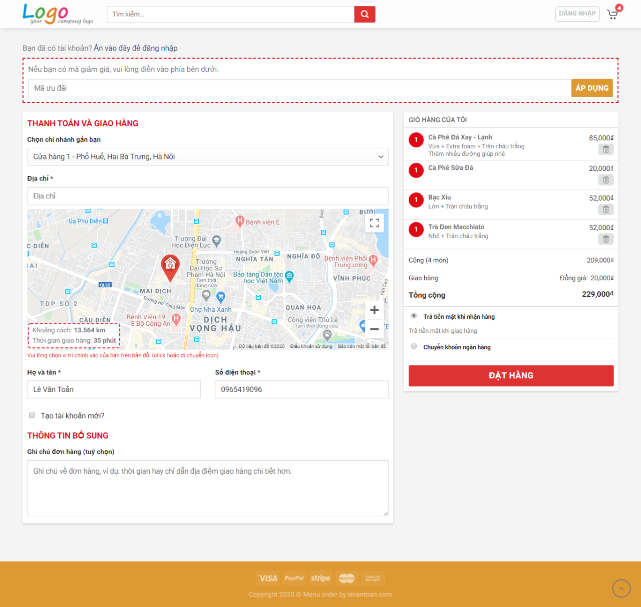 DevVN Menu Order – Plugin đặt đồ ăn nhanh, đồ uống online cho Woocommerce