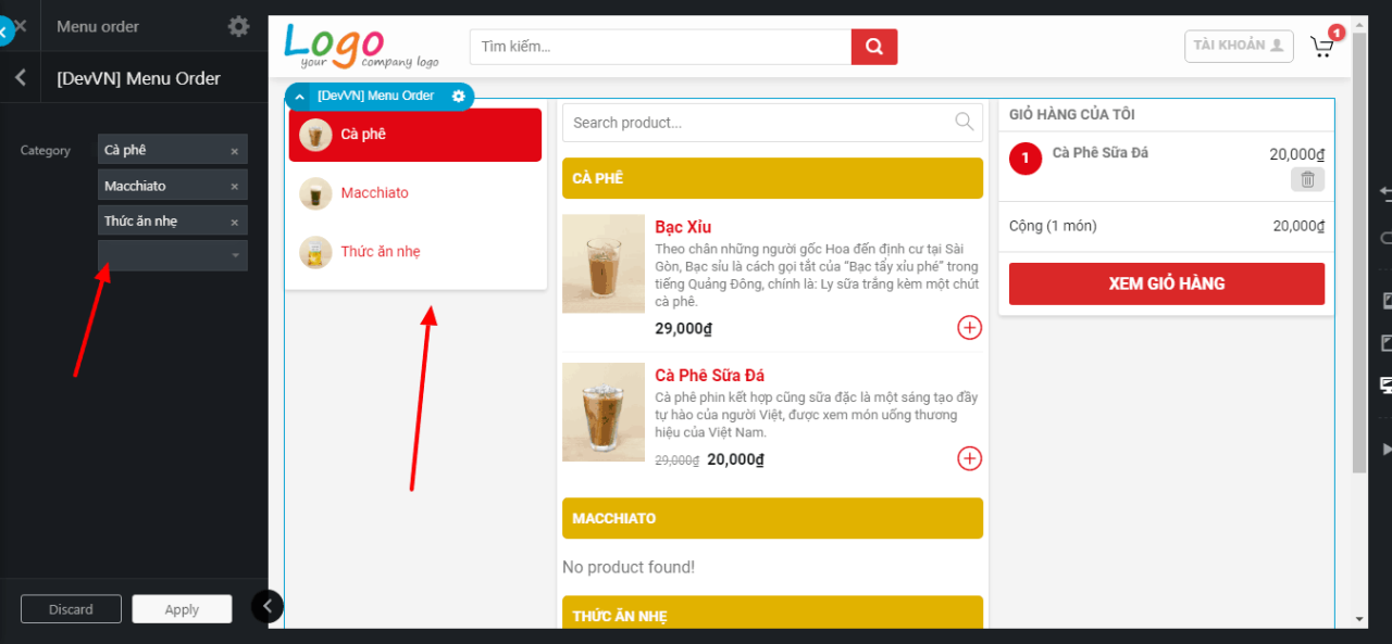 DevVN Menu Order – Plugin đặt đồ ăn nhanh, đồ uống online cho Woocommerce
