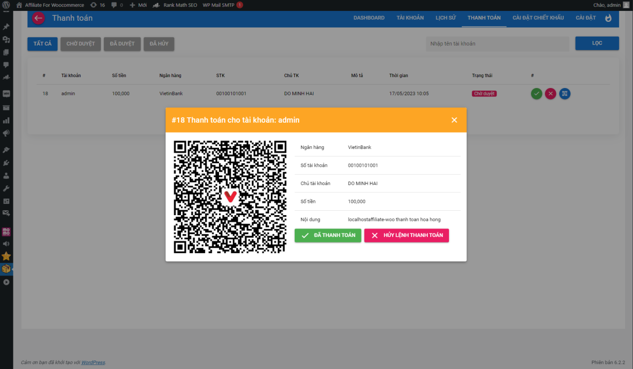 WP Affiliate MH - plugin xây dựng hệ thống cộng tác viên đa cấp