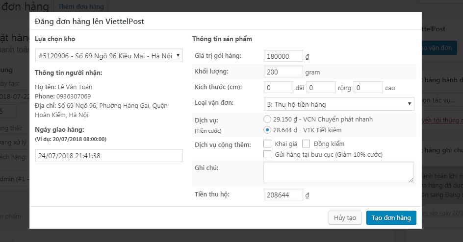 Plugin kết nối ViettelPost với Woocommerce
