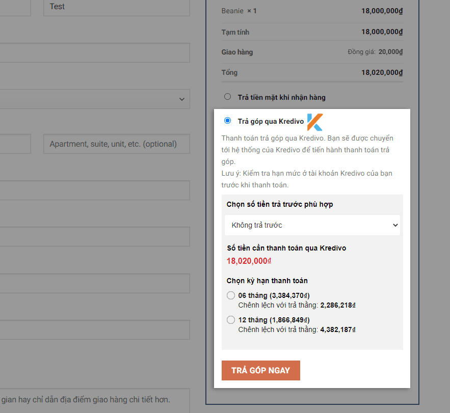 Tích hợp thanh toán Kredivo cho Woocommerce